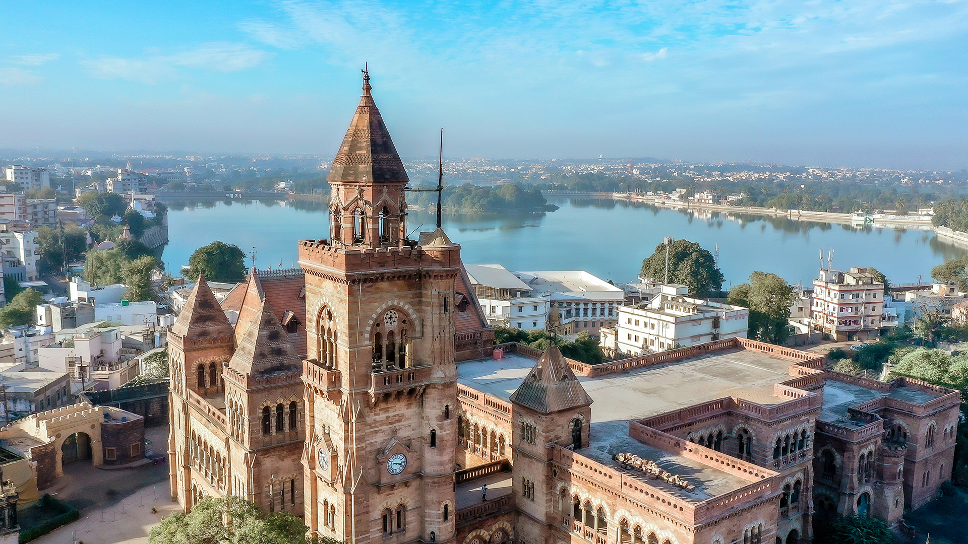 Prag Mahal, Morning Time hitting the spire of the ancient Prag Mahal palace in the town of Bhuj in Kutch. Bhuj, Gujarat, India.