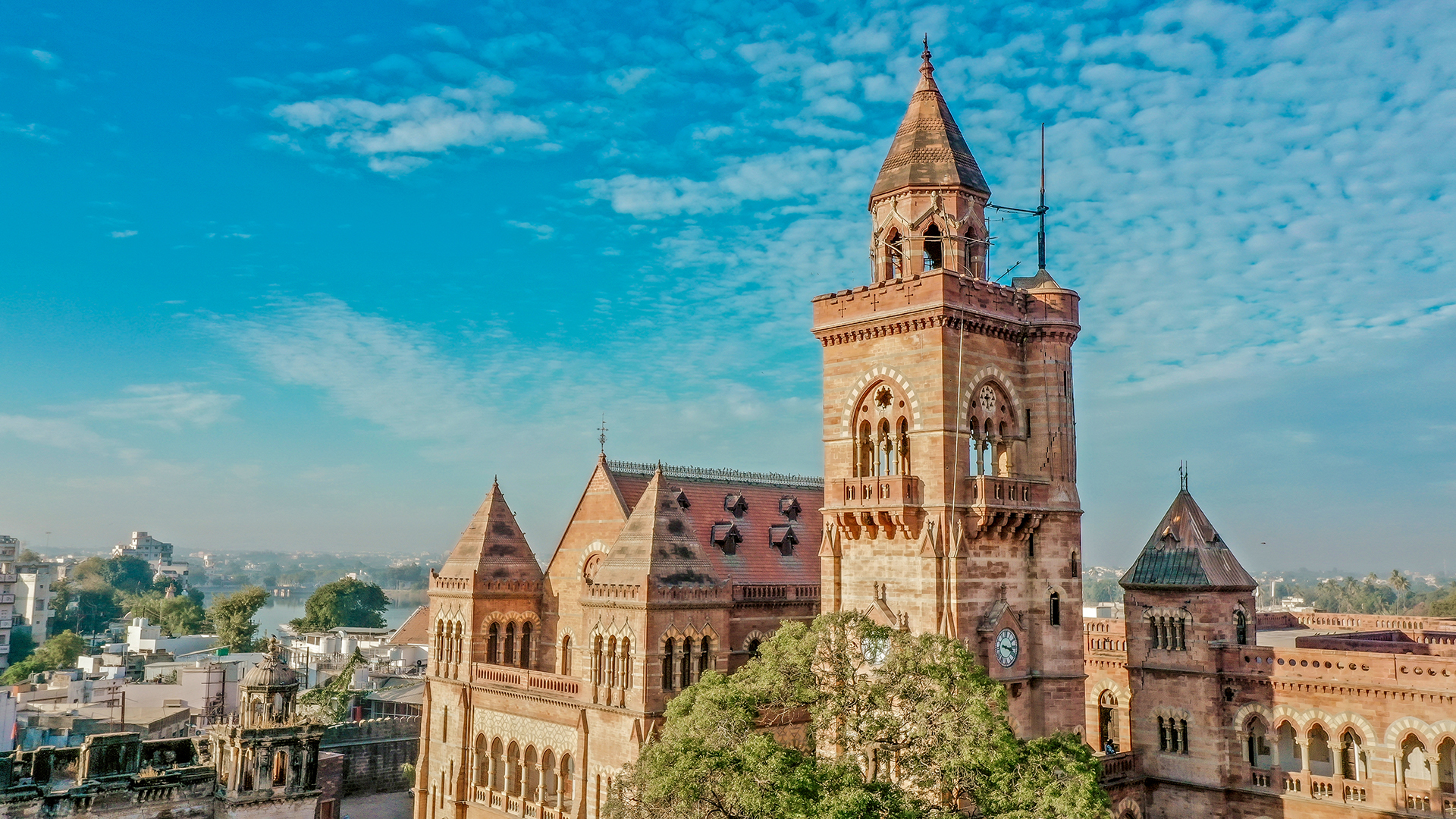Prag Mahal, Morning Time hitting the spire of the ancient Prag Mahal palace in the town of Bhuj in Kutch. Bhuj, Gujarat, India.