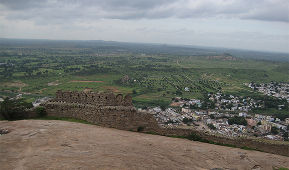 A view of the Bhongir town and surrounding landscape near Bhongir Fort