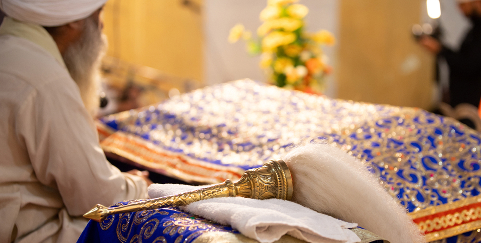 Chaur sahib for Guru Granth sahib. Sikh Religion Chaur sahib in Gurudwara sahib. 