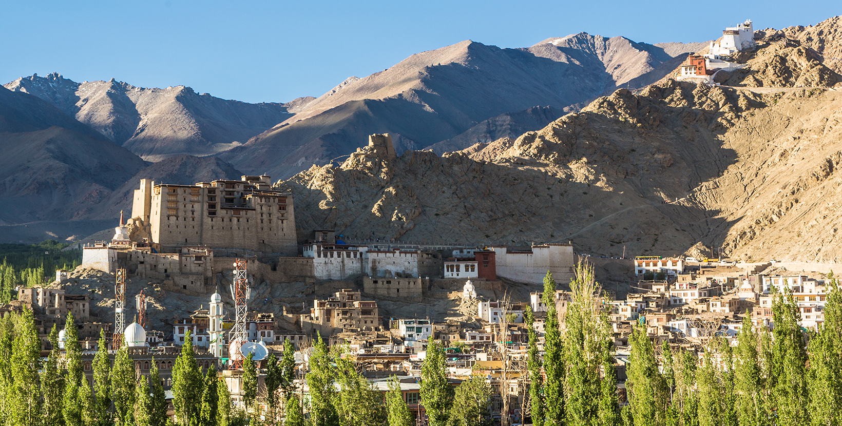 Leh Palace and a view of the village in Ladakh, India