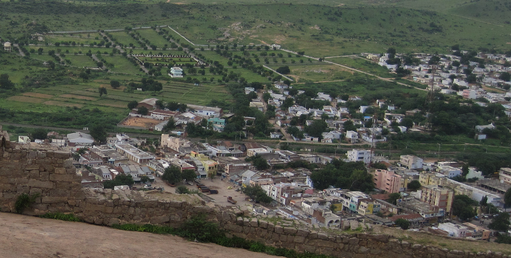 A view of the Bhongir town and surrounding landscape near Bhongir Fort